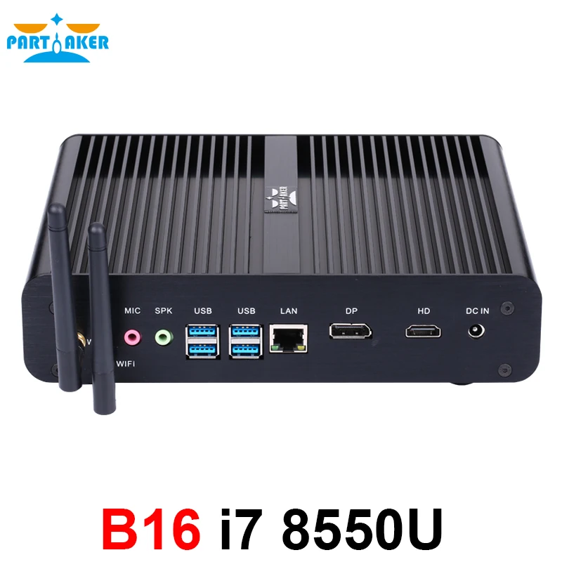 Partaker Fanless Mini Computer i7 8550U/7560U i5 8250U/7260U 2*DDR4 Msata+M.2 SSD Micro PC Win10 Pr