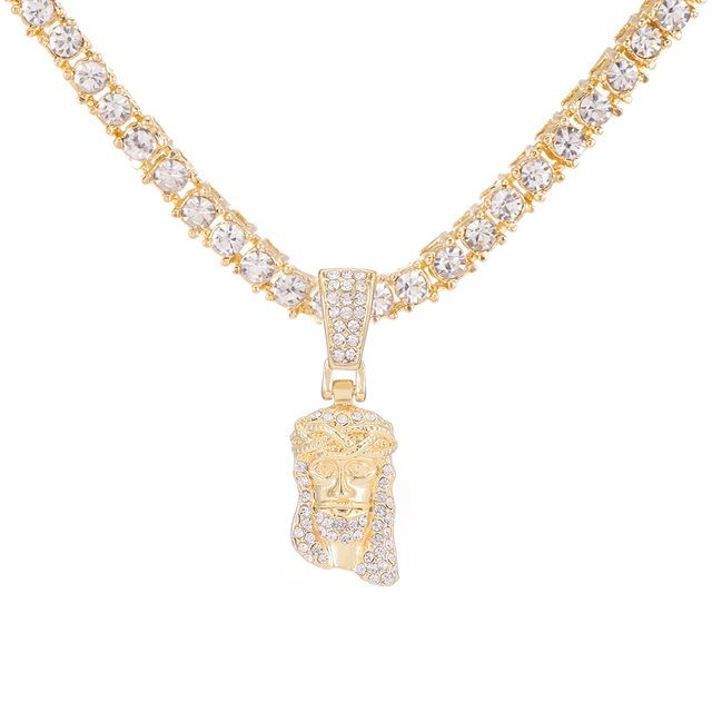 Christ Piece Head Face Pendant For Men Iced Out Shining Crystal Charm Necklace With Chain Hip Hop Jewelry