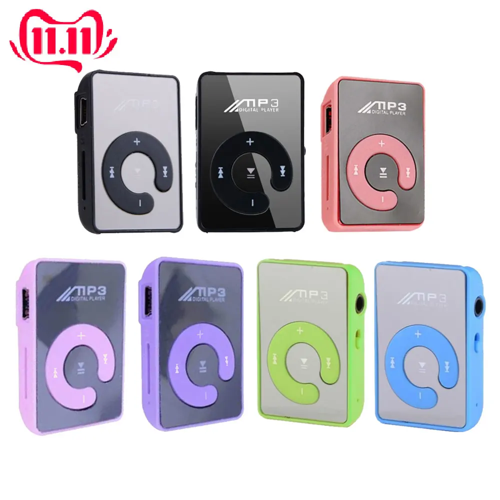 Mini Mirror Clip Lettore MP3 Portable Fashion Sport USB Digital Music Player Micro SD TF Card Media Player Color:Black