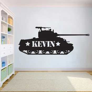 

Personalized Kids Tank wall decor Military Wall decals Custom name stickers for Nursery Bedroom Boy Teenager Room decor HY747