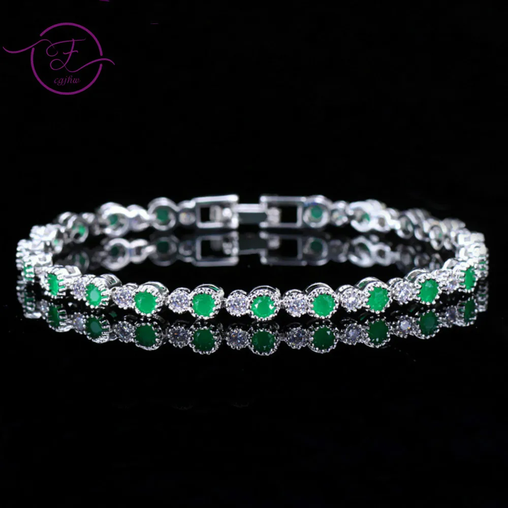 

New Luxury Shiny Green AAA Zircon Tennis Bracelets for Women Silver Gold Color Bangle Bridal Wedding Party Female Jewelry