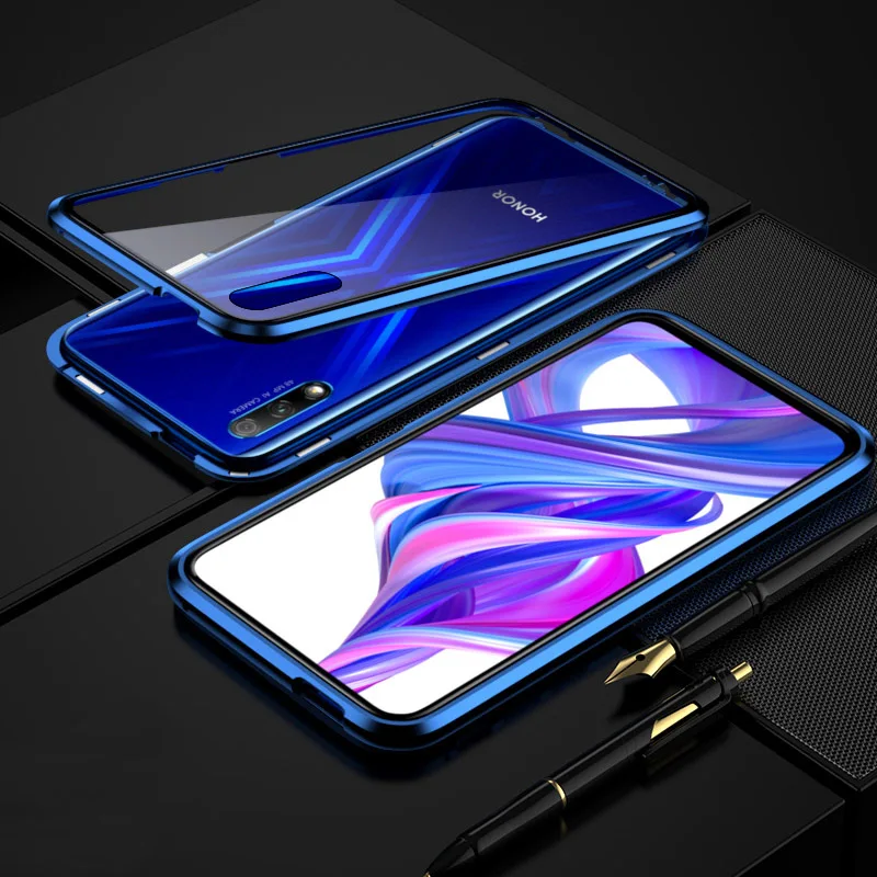 Магнитный металлический корпус адсорбции для huawei P Smart Plus P20 P30 Lite Pro mate 10 20 Honor 9X20 10i 8X закаленное стекло крышка - Цвет: Blue