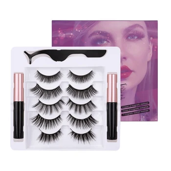 

5 Pairs/set 3D Magnetic Fake Eyelashes Extension Natural Reusable Magnets False Eyelashes With Magnetic Liquid Eyeliner Tweezer