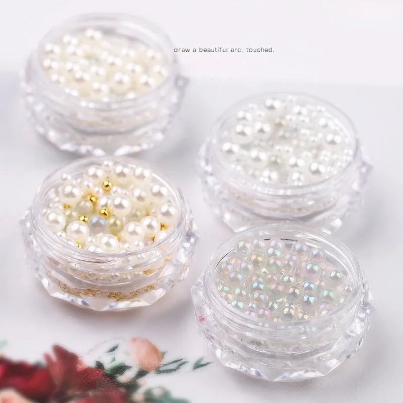 Nail Round Ball WHITE GOLD Pearl Beads Hot Mixed Size Plated Color 3D Art Decoration R | Красота и здоровье