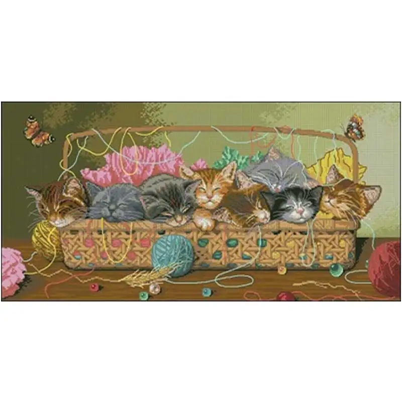 

A basket of kittens patterns Counted Cross Stitch 11CT 14CT 18CT DIY Cross Stitch Kits Embroidery Needlework Sets home decor
