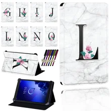 

For Alcatel 1T 7 10/3T 8 10/A3 10 Tablet White Marble Letter Scratch Resistant Lightweight Protective Case Cover + Pen