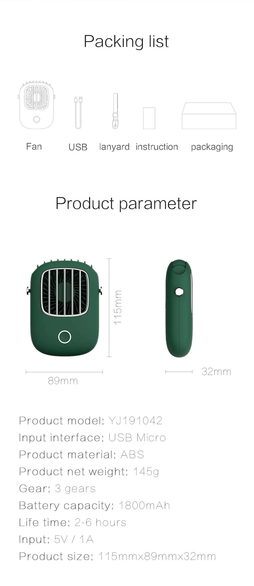 Gadgetoo Totu Portable Hanging Neck Fan Mini Pocket Air Cooling Fan