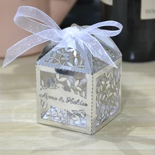 Металлические серебристые, лазерные резки листьев изготовленные на заказ для свадьбы или «нулевого дня рождения» коробочки с свободная лента