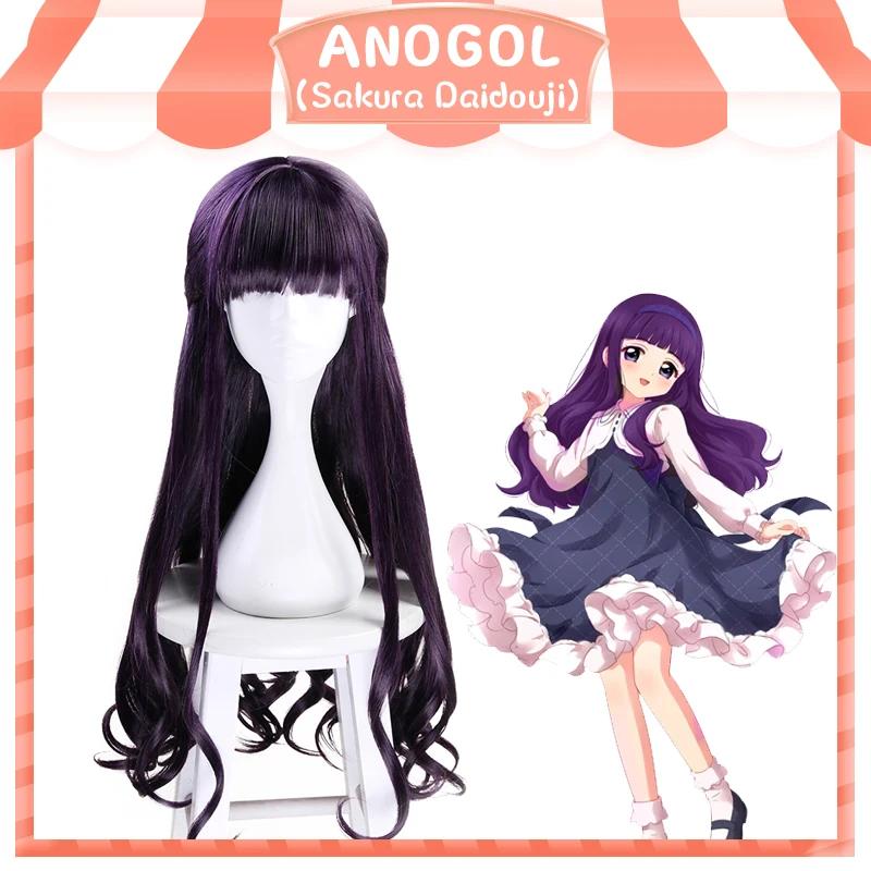 

Anogol Brand New Cardcaptor Sakura Daidouji Tomoyo Perucas Long Wavy Purple Synthetic Cosplay Wigs For Girls Halloween Party