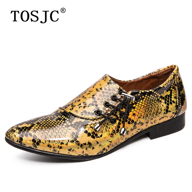 

TOSJC Fashion Men Dress Derby Shoes Snake Pattern Pointed-toe Oxfords Mens Comfortable Slip-on Formal Shoes Autumn Party Shoes