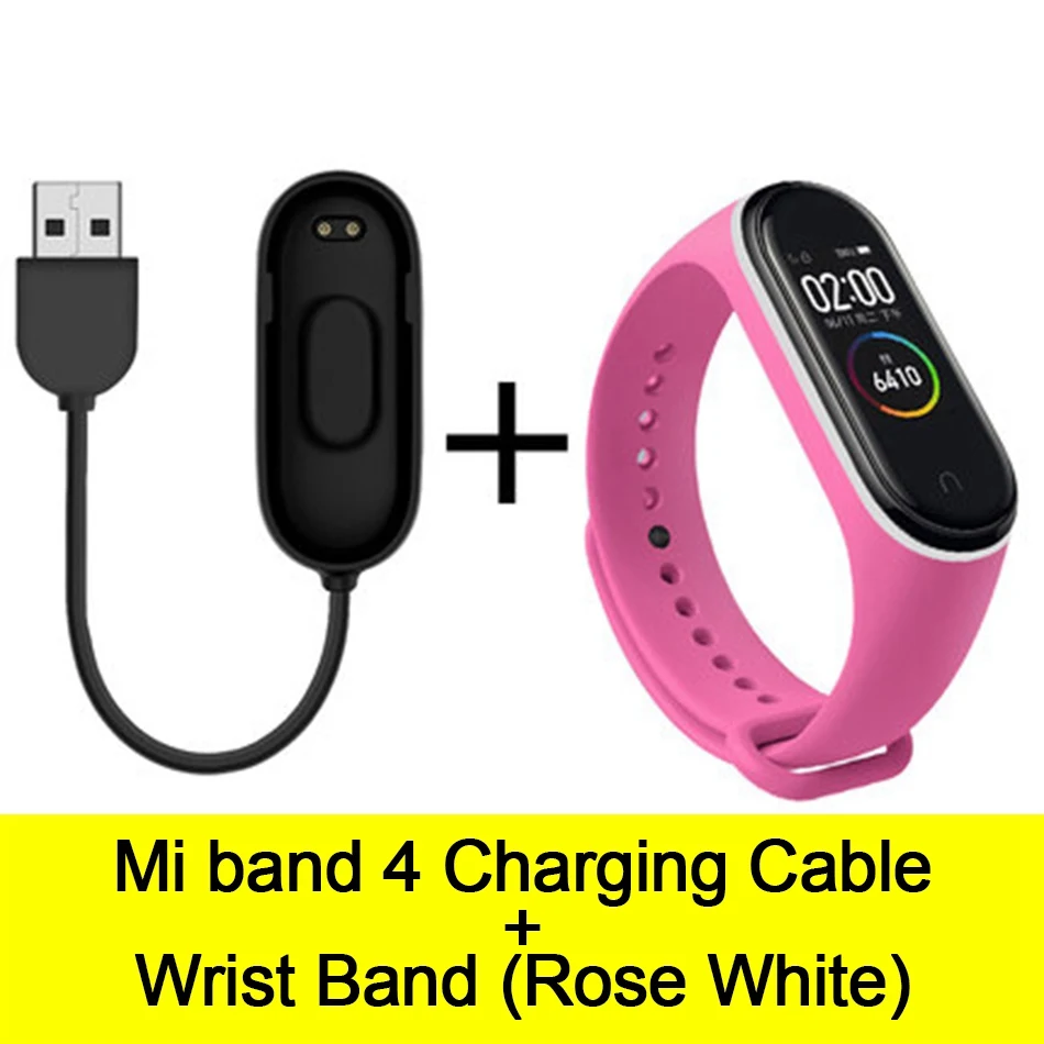 Usb-кабель для зарядки mi Band 4, шнур для зарядного устройства, Сменный Адаптер для Xiao mi Band 4, NFC, линия для зарядки+ браслеты - Цвет: Cable-Rose White