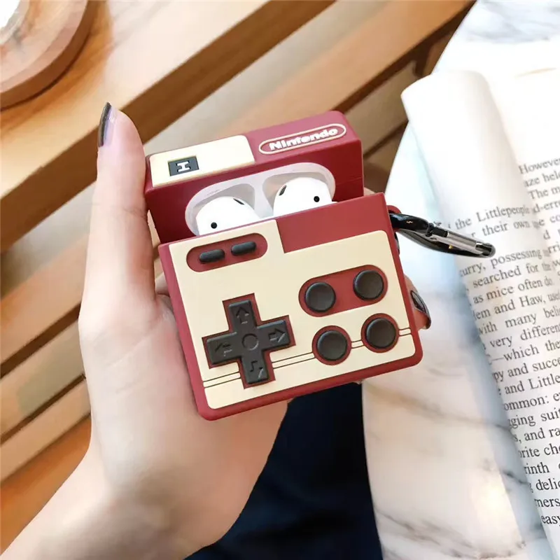 Чехол для AirPods силиконовый 3D Классический ретро игровой чехол для наушников Airpods 2 Чехол для наушников Apple Air Pods чехол карабин