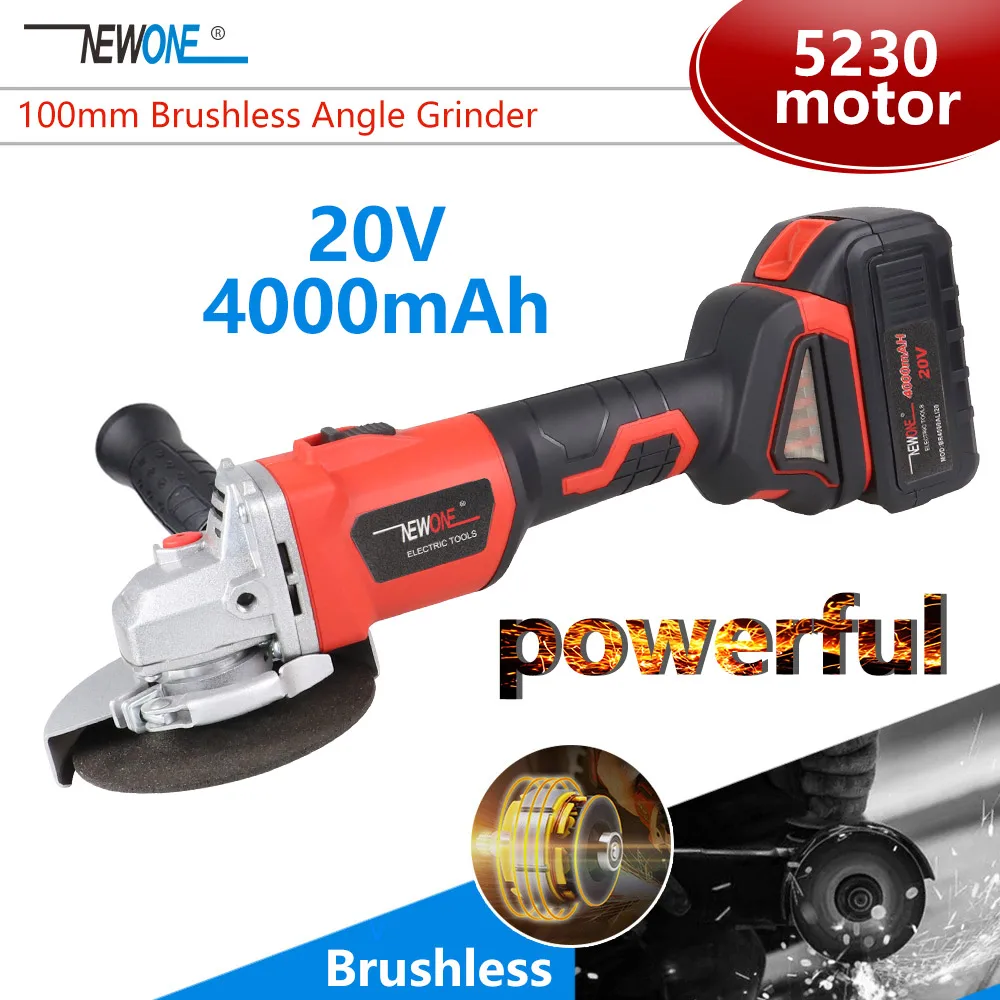 NEWONE 20V бесщеточный литий ионный 4000mAh 100 мм угловой шлифователь с лопаточный