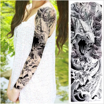 

Full Flower Arm Tattoo Sticker Nezha fight dragon Temporary Body paint Water Transfer fake Tatoo sleeve chinese tattoo skull new