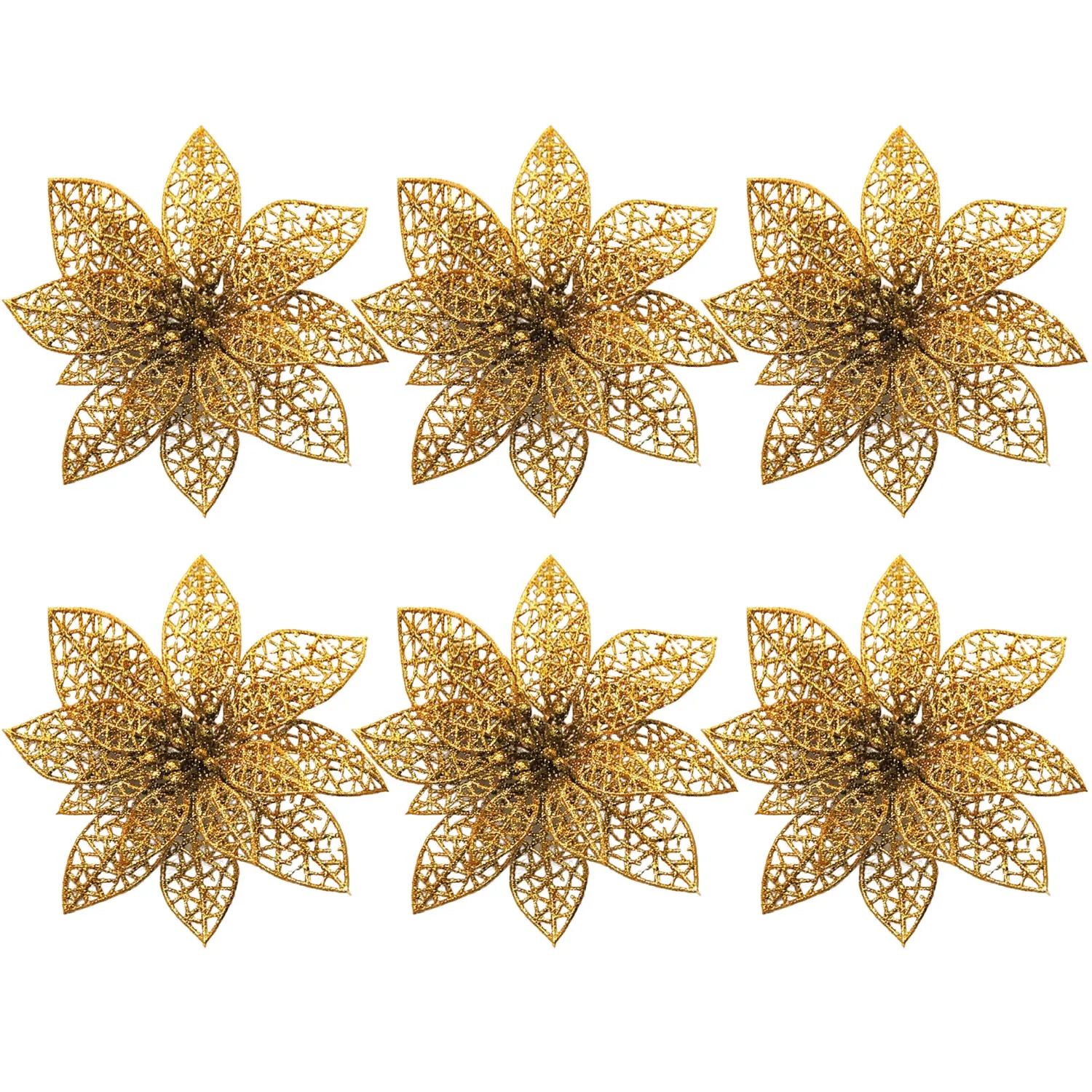 Gold Besegad, 6 шт., сделай сам, блестящий Рождественский цветок, украшения, Рождественская елка, подвеска, украшения для дома, Рождество, Год, вечерние украшения, игрушки - Цвет: Gold