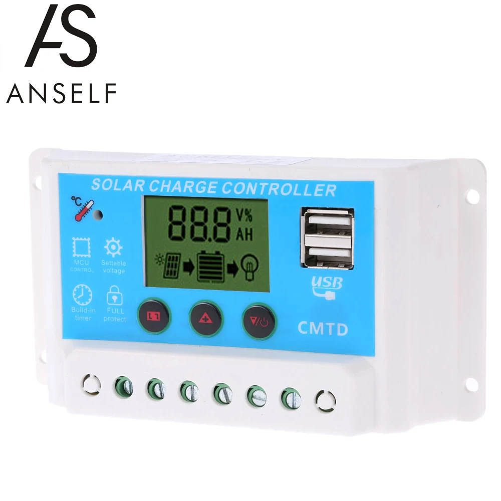 Anself 10A 20A 12 V/24 V pwm контроллер солнечной зарядки светодиодный дисплей с автоматической таймер регулятора Панели солнечные Батарея светильник светодиодный свет Защита от перегрузки