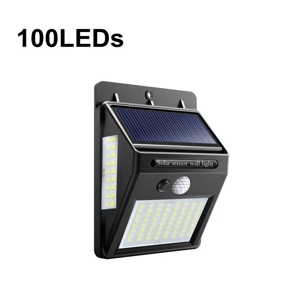 100LEDs Светодиодный уличный фонарь на солнечной батарее водонепроницаемый PIR датчик движения настенный светильник садовый забор Солнечная лампа умный вкл/выкл ночной Светильник путь забор светильник s - Испускаемый цвет: 100LEDs