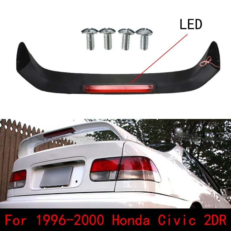 Car Rear Trunk Spoiler Wing LED Brake Light For 1996 2000 Honda Civic