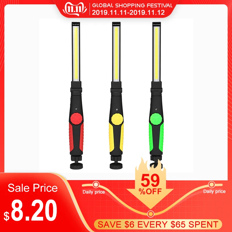 Billig Verbesserte Gedreht Faltbare Tragbare COB Taschenlampe Taschenlampe USB Aufladbare Arbeit Licht Magnetische COB Laterne Tragbare scheinwerfer