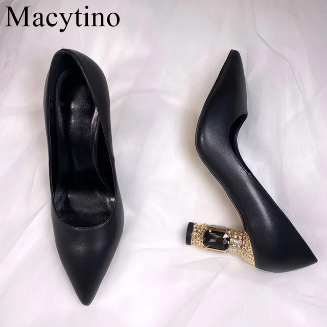 Luxury Design Gold Crystal Block Heels Women Pumps Shoes Gold Patent Leather Sexy Wedding Party Official Shoes Woman Size 43 6