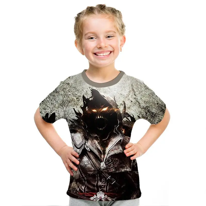 Assassin's Creed/детская одежда для активного отдыха с 3d принтом, приталенная рубашка для мальчиков и девочек, Детская футболка с короткими рукавами, 3D