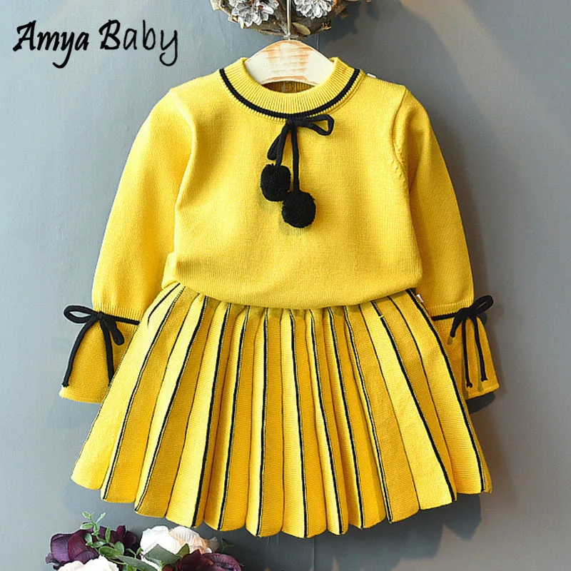 

Amya Baby Toddler Girl Clothes Girls Boutique Outfits Autumn Winter Knitted Sweater + Skirt 2pcs Christmas Princess Kids Sets