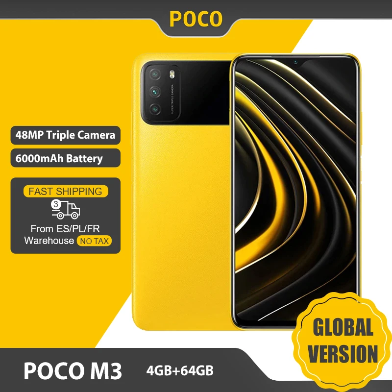 Versión Global POCO M3 Smartphone 4GB 64GB teléfono móvil Snapdragon 662 de 6,53 Pantalla 6000mAh batería de la batería 48MP Cámara Dual