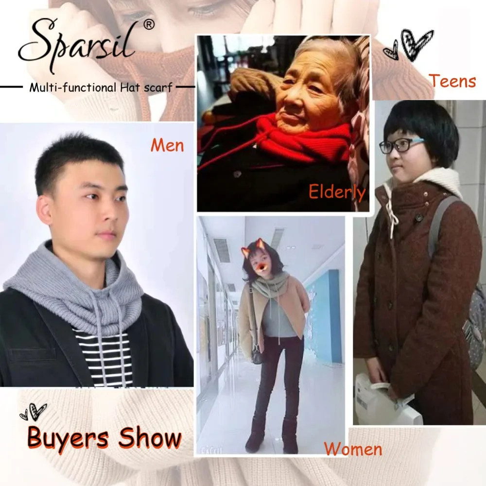 Najtaniej Sparsil Unisex zimowy kaszmirowy, dzianinowy kołnierz z kapturem zdejmowany elastyczny kapelusz mężczyźni i kobiety ciepły gruby wełny szyi Wrap sznurkiem czapki