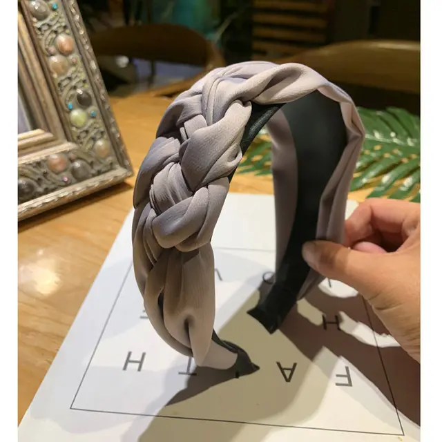 New Wide Weaving Hairbands Autumn Girls Hair Accessories Hoop Women Green Braid Headband Fashion Bezel gray