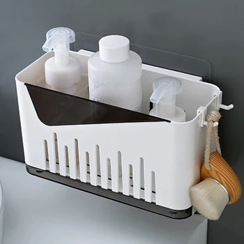 

High Quality Punch-Free Bathroom Shelf Plastic Toilet Bathroom Vanity Wall Hanging Bathroom Storage Rack Basket No Trace Sticker
