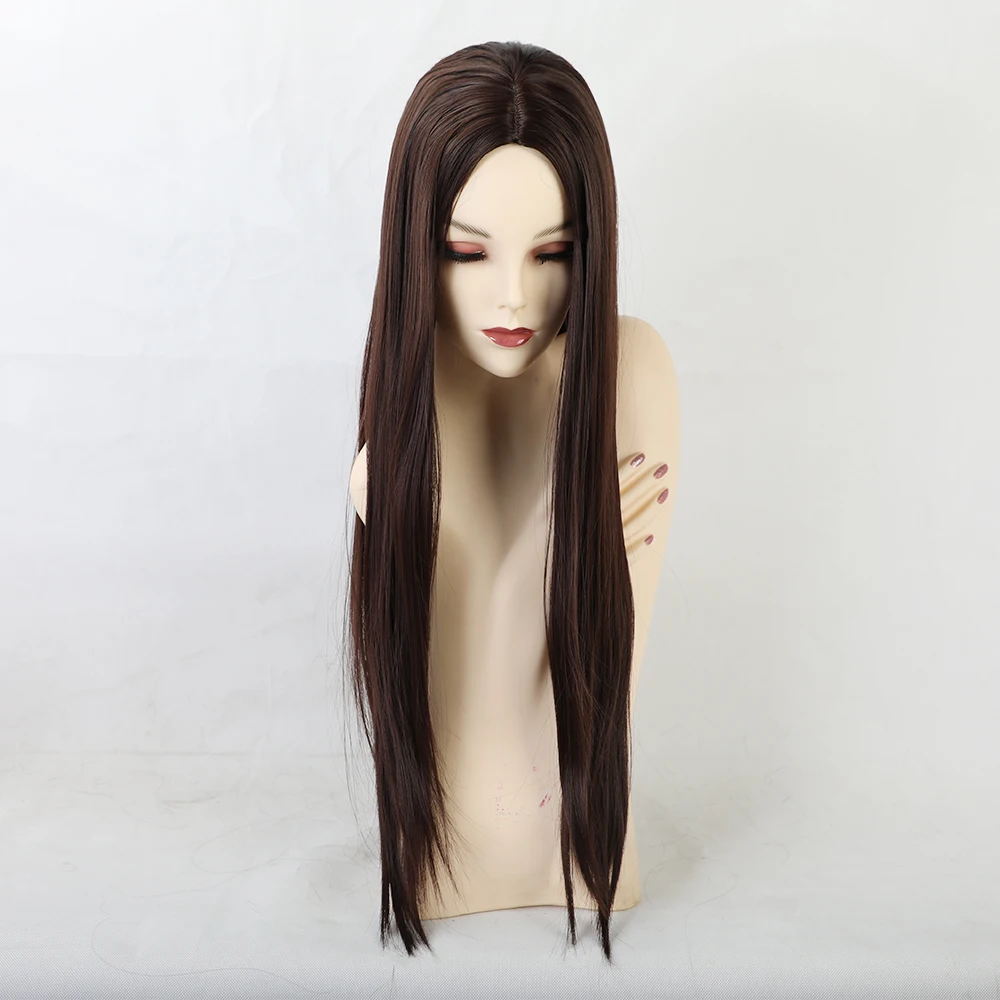 Длинные прямые парики для женщин Косплей или вечерние парики коричневый средняя часть натуральные синтетические термостойкие волокна