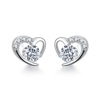 

Qikaola Hot Sale Authentic 925 Sterling Silver Zircon Heart Shaped Stud Earrings For Women Making 2019 Fashion Gift E1047