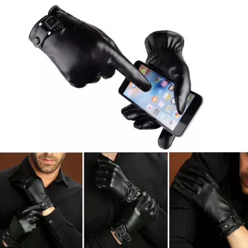 

Plus Velvet 2020 Men'S PU Leather Gloves Fashion Female Windproof Touch Screen Gloves Autumn And Winter Mittnes
