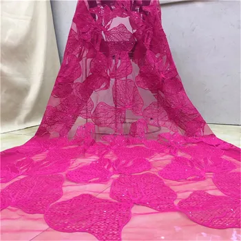 

Nigerian Seuqins Mesh Lace Fabric Red Sequined Embroidered Lace Guipure African Swiss Voile Net Lace Indian Style Wedding Lace