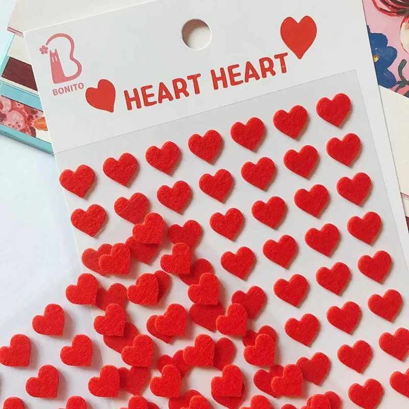 Small Red Heart Korea Stickers Scrapbooking Material Photo Album Journal Kid's Toy Decorative 3D Felt Sticker Stationery decorative stickers diy scrapbooking accessories 168Pcs