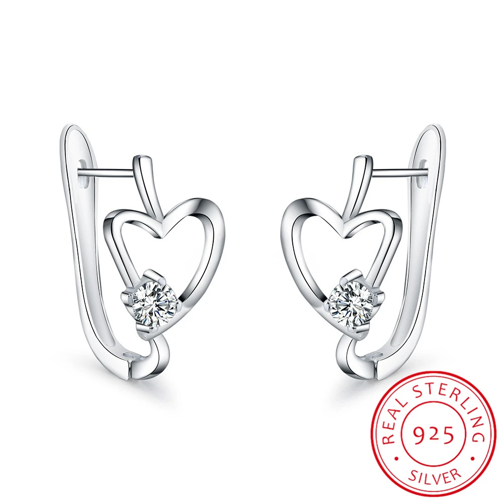 Fashion Solid 925 Silver Heart Crystal Wedding Zircon Women Earring jewelry Gift 
