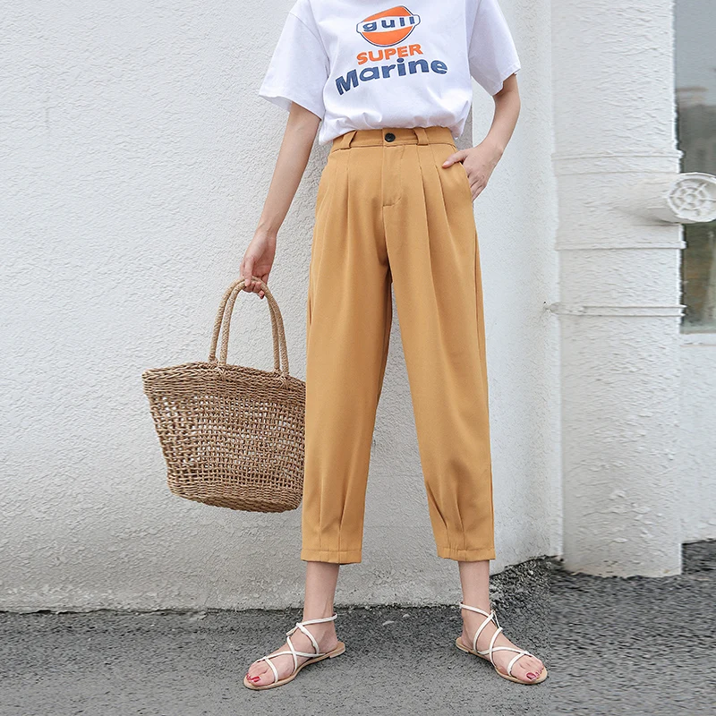 

BGTEEVER Casual High Waist Harem Pants Women Solid Loose Ankle-length Female Pants 2019 OL Elegant Trousers Femme pantalon
