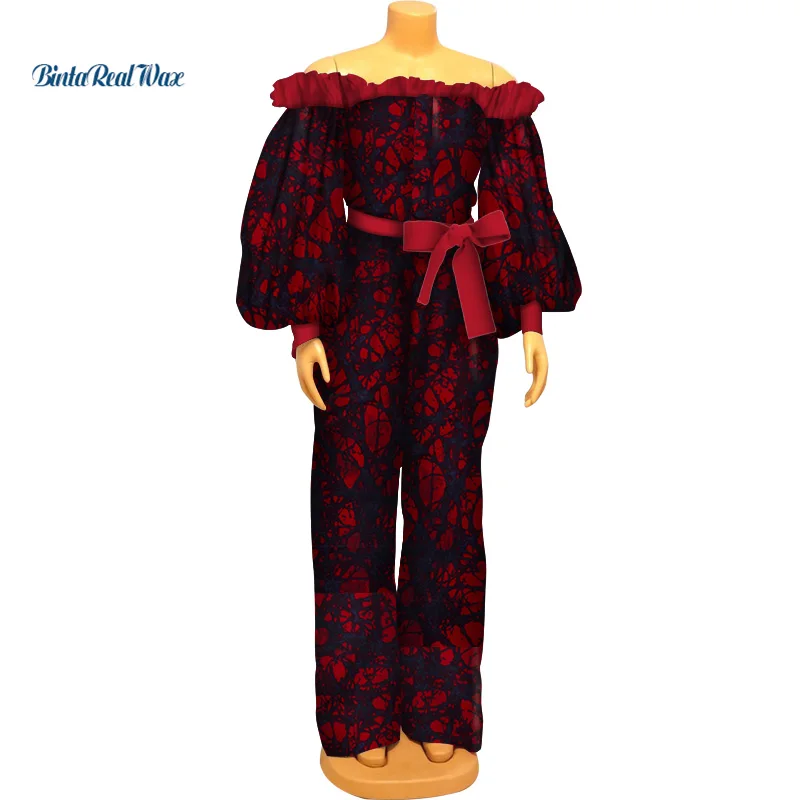 

Autumn African Women Clothes Dashiki Ankara Romper Jumpsuit Off Shoulder Pant Bazin Riche Cotton Jumpsuit with Waistband WY7021