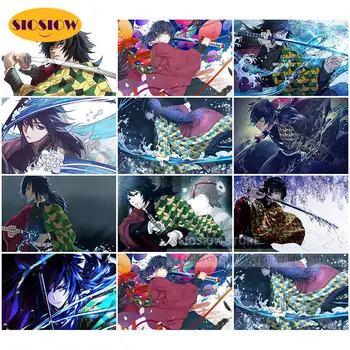 

5D Diy Embroidery Diamond Giyuu Demon Slayer Kimetsu No Yaiba Japan Anime Painting Full Square Set Cross Stitch Wall Decor Home