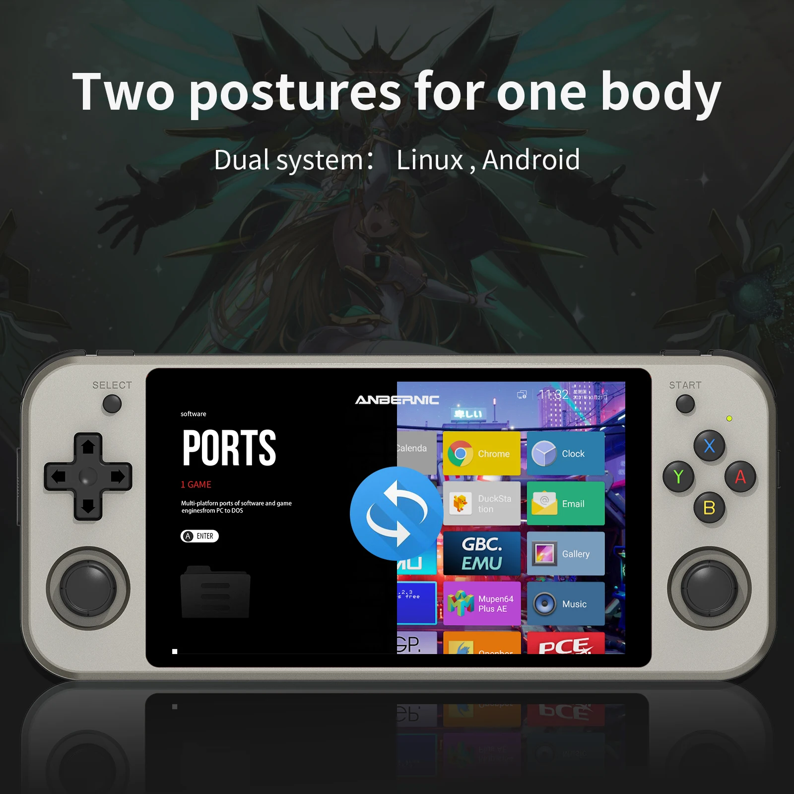 

2022 New RG552 Retro Handheld Game Console Player 5.36 Inch IPS Screen Linux Android Dual System Support for PS1