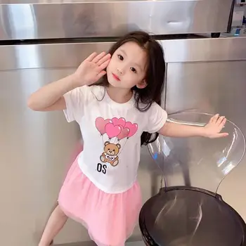 

2020 New Summer Toddler Girls Clothing Letter Animal Printed Pink Kids brand Elegant Princess Party Dress 2-12Y