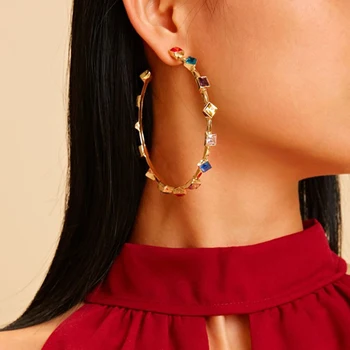 

big Zircon gold hoop earrings for women large huggie earrings punk fashion unique loop earrings round designer wholesale
