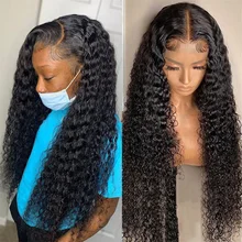 

30 Inch Brazilian Deep Wave Lace Front Wig Transparent Deep Curly Human Hair Lace Wigs 180% Water Wave HD 5X5 Lace Closure Wig