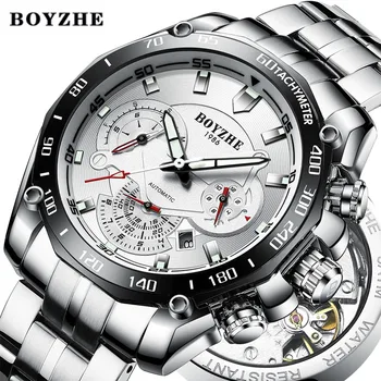 

BOYZHE Men Automatic Mechanical Watch Sport Black Luminous Luxury Brand Stainless Steel Gold es Relogio Masculino