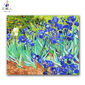 

plant flowers diy painting by numbers abstract style,monet irises painting on canvas coloring by numbers for living room decor