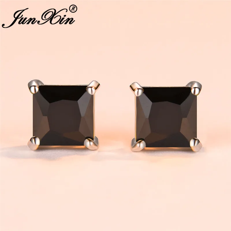 Vintage Mens Black Stone Square Earrings Simple Stacking Differ Sizes Zircon Crystal Wedding Stud Earrings For Men Women