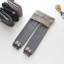 Tong Lok/зимние Стильные Детские плотные цельнокроеные брюки Бархатные леггинсы с бантом в Корейском стиле для девочек Теплые базовые штаны