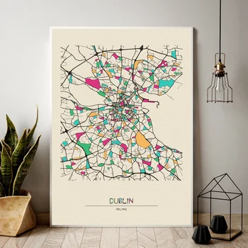 

Ireland Dublin colorful City Map Canvas Poster Home Wall Decor (No Frame)