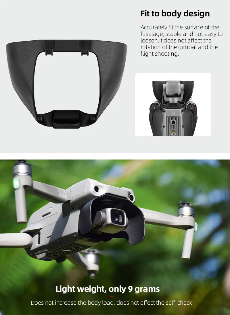 Description Picture 5 of itemLens Sun Hood Protection for DJI Mavic Air 2/2S Lens Cover Sun Visor Sunshade Anti-glare Gimbal Camera Guard Cap Drone Accessory
