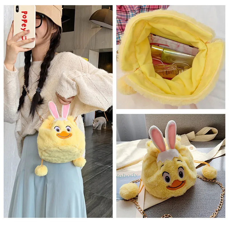 Cute Yellow Easter Bunny Chicken Plush Backpack Toys Fashion Kids Girls Key Phone Card Bag Crossbody Bag Shoulder Bags  (10)